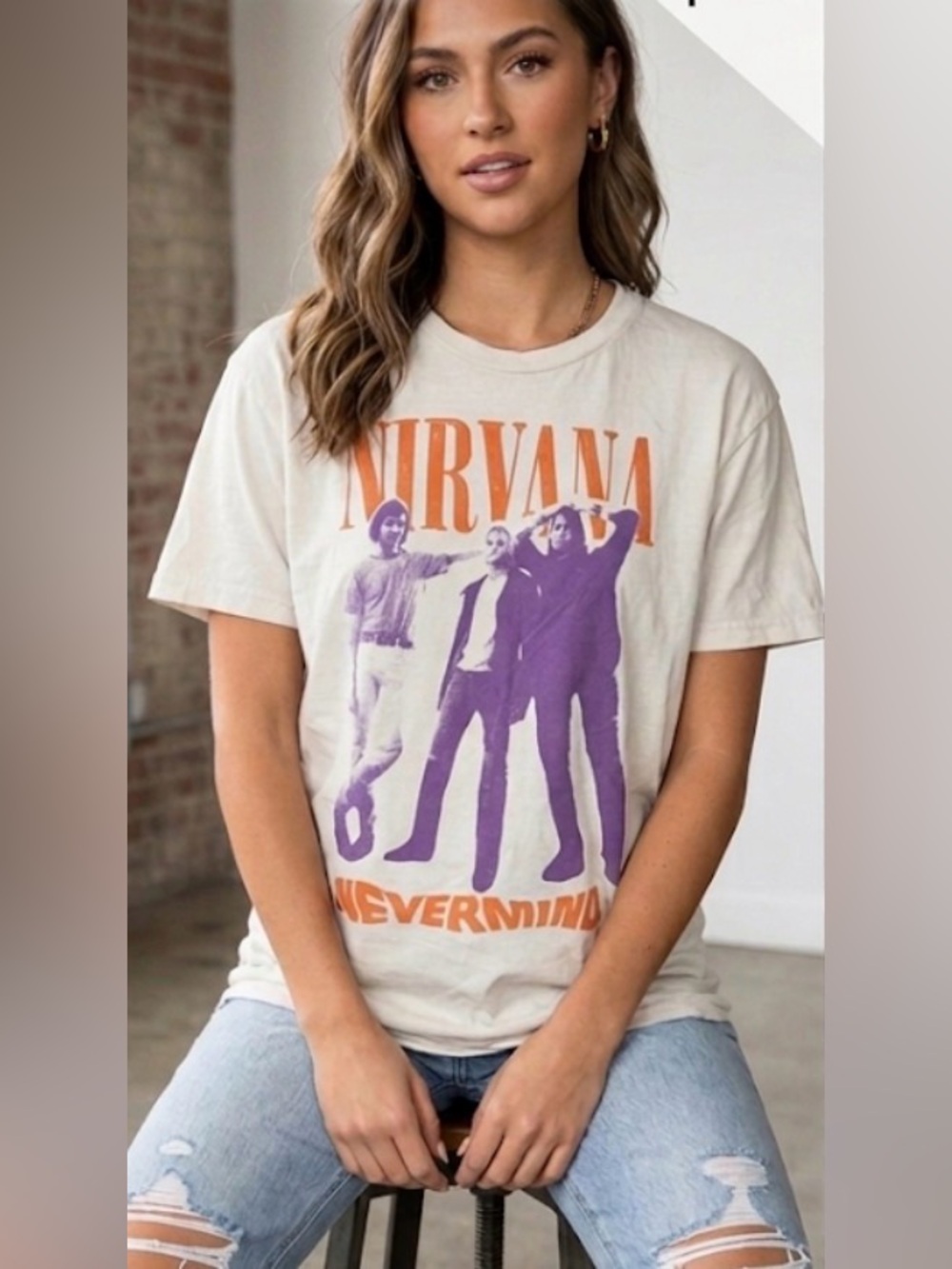 NIRVANA White Tee with Purple and Orange Graphic